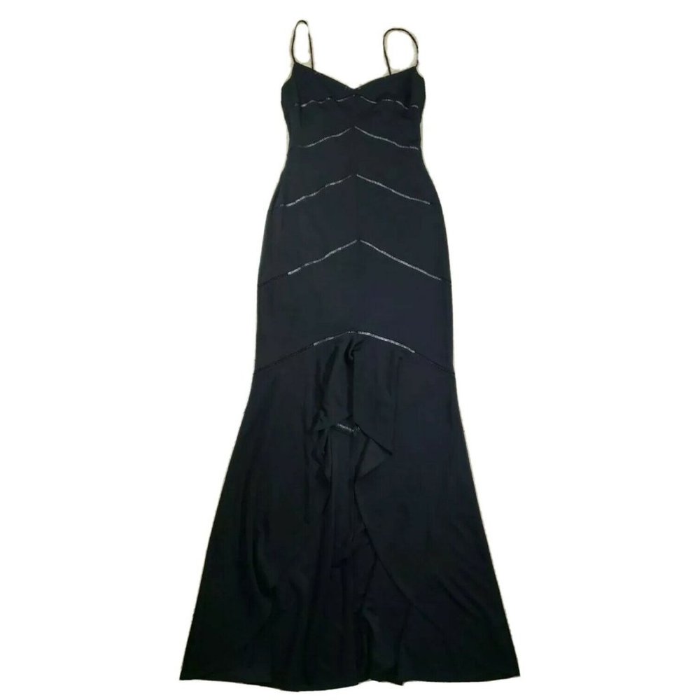 David Meister Black Dress Women's Size 4 Rayon Polyester Lined Spaghetti Straps